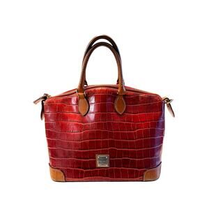 Dooney & Burke Iconic CROCO SATCHEL Red Embossed Leather Handle Bag Purse $248